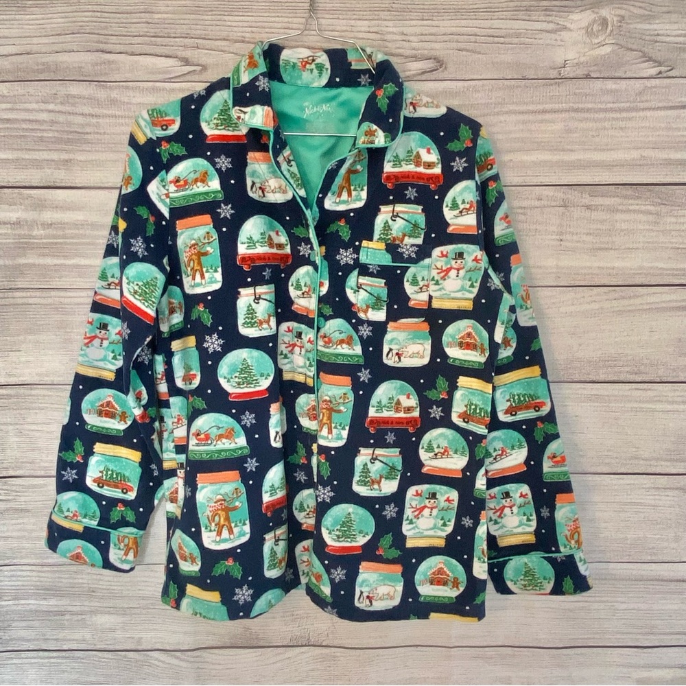 Nick & Nora Navy Snow Globe Print Long Sleeve Pajama Set - Picture 3 of 9